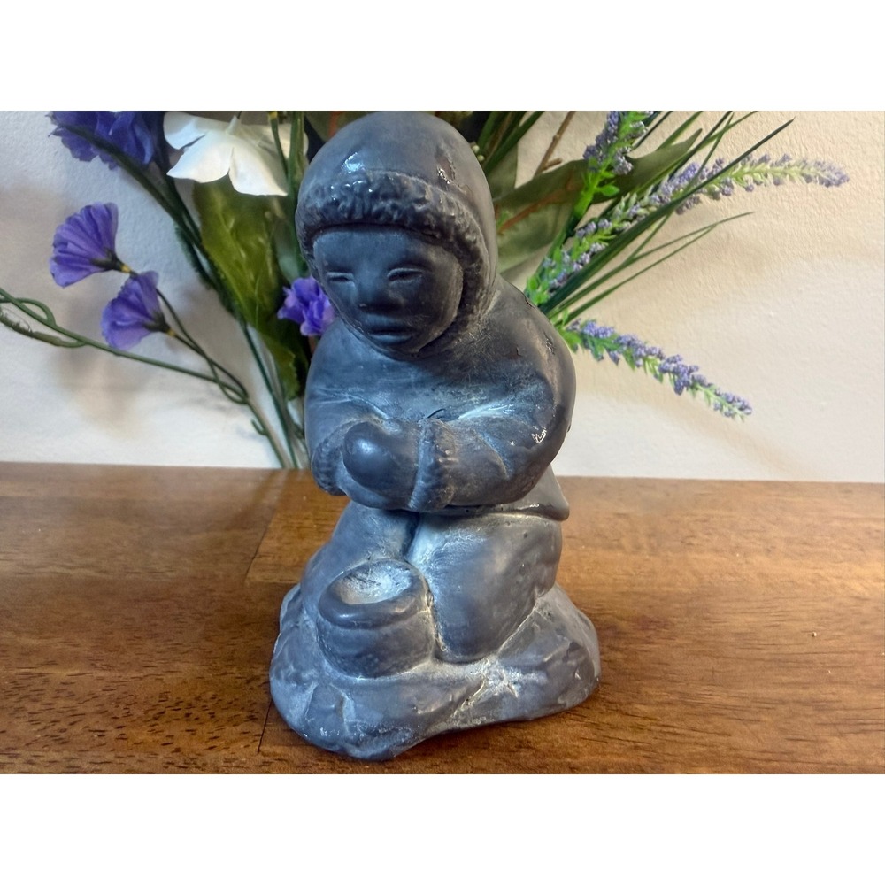 Vintage Abbott Inuit Soapstone Sculpture Woman With Oil Lamp Canadian Eskimo Art